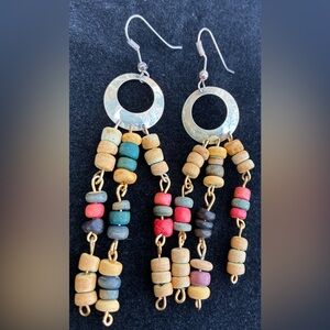 Sterling Silver &  Peruvian Beaded Earrings w/ Gold